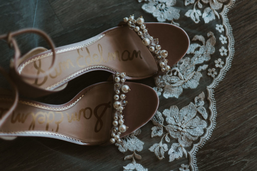 wedding shoes and viel